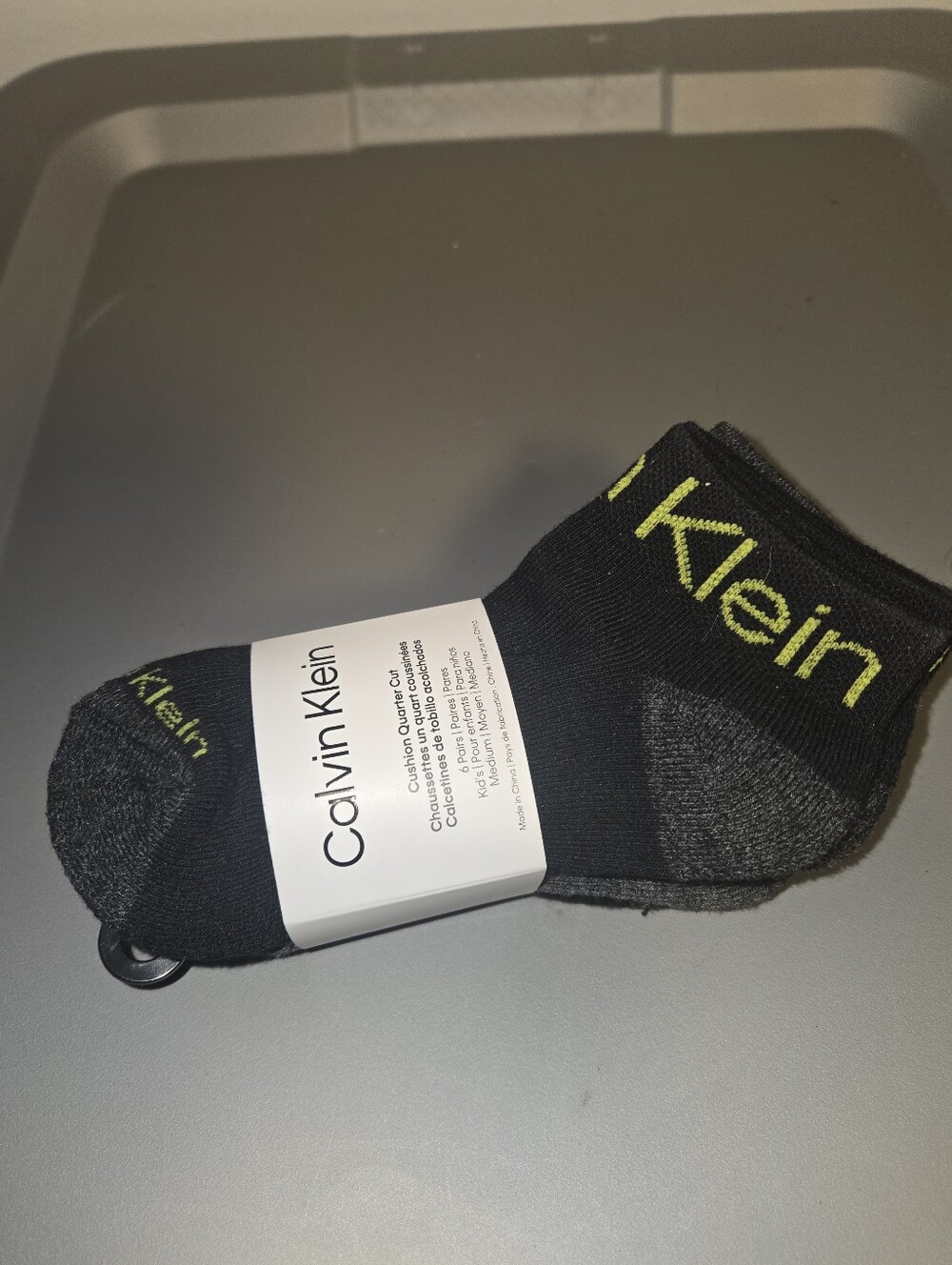 Nwt Kids Calvin Klein Cushion Quarter Cut Black & Gray Socks -6pack 10.5- 4